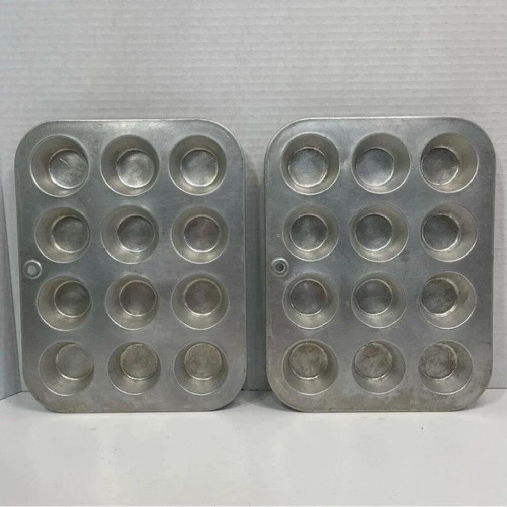 Vintage Mirro Mini Muffin Aluminum Pans Set MCM Stackable 12 Wells Made in USA